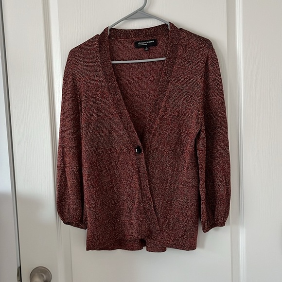 JONES NEW YORK COLLECTION Maroon Open-Front Cardigan One Button Sz S - Picture 3 of 9